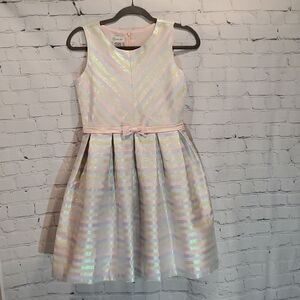 Girl's Bonnie Jean pastel striped metallic dress